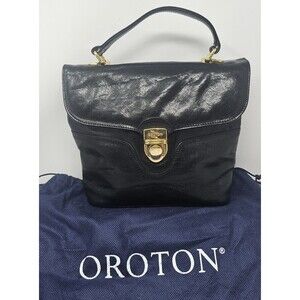 Vintage Oroton Australian Genuine Cowhide Black Leather Purse Satchel Crossbody